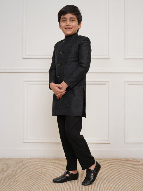 Boy's Black Sherwani And Pyjama Set